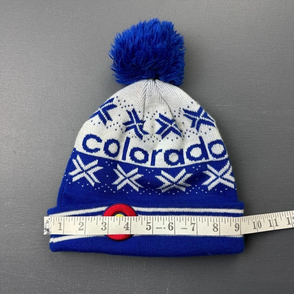 Colorado Boy's Blue Size One Size White Knit Pom Beanie Hat Winter Ski Snow Cap